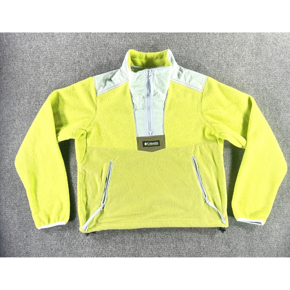 Columbia Womens Sherpa Corduroy Fleece Quarter Zip Pullover Lime Green Small